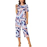 OPOIPIN Women's Pajamas Sets Tie Dye Pjs Short Sleeve Top With Capri Pants Sleepwear 2 Piece Lounge Set