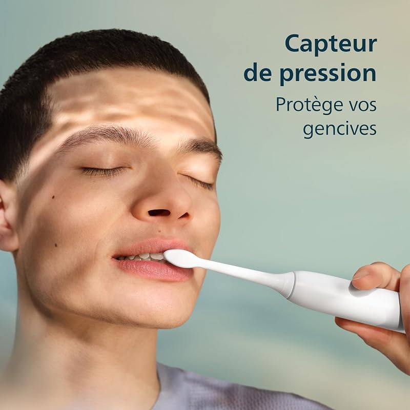 Sonicare série 3100 – Brosse à dents électrique, capteur de pression, 3 intensités, EasyStart, SmarTimer, autonomie 14 j, étui de voyage, pack de 2, coloris blanc, HX4072/41, [Nouveau]