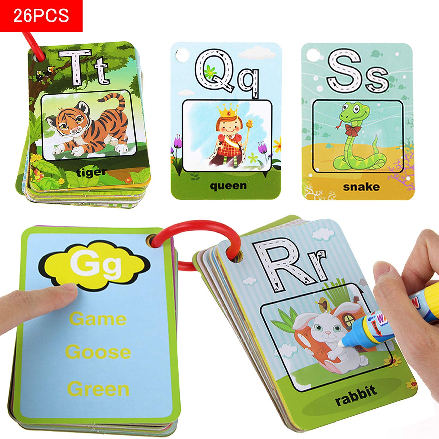 Coolplay Water Painting Cards ABC 26 Letters Water Doodle Cards Kids' Water Colouring Educational Toys for Toddler Children Boys and Girls Gift