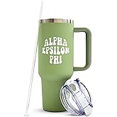 Sorority Shop Alpha Epsilon Phi 40oz Tumbler with Handle - Best Friend Tumblers for Women - Cute Sorority Engraved Tumbler - Insulated Tumblers to Keep Your Drinks Cold or Hot for Hours