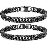 Aospkle 2PCS Cuban Link Bracelet, Silver Gold Black Sturdy 316L Stainless Steel Cuban Link Chain for Men Jewelry Set with Gift Message Card 8mm, 7/8/9 Inches