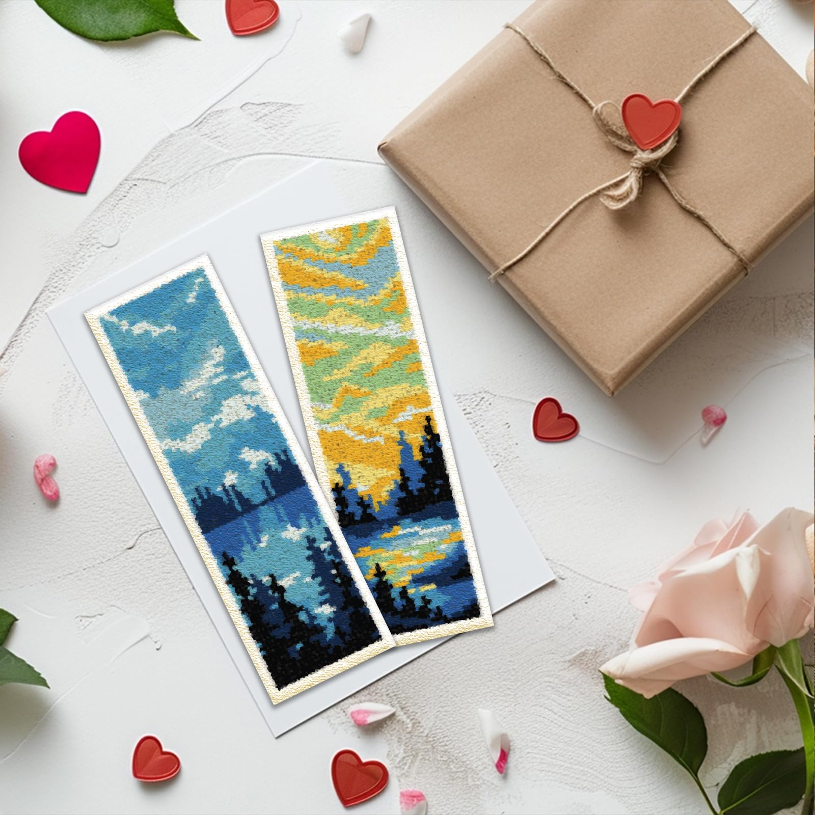 ACRNIGHEET 6PCS Cross Stitch Bookmark Kit for Adult Beginners Landscape Cross Stitch Kits DIY Crossstitch Kits Adult Stamped Bookmark Embroidery Bookmarks Kit with Instructions 8''x2.4'' 11CT