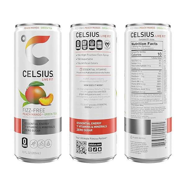 CELSIUS, PEACH MANGO GREEN TEA, 12 FL OZ