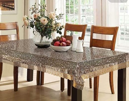 Kuber Industries PVC 6 Seater 3D Transparent Dining Table Cover - Gold