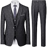 Mens Plaid Suit Slim Fit 3 Pieces Casual Checked Vintage Tuxedo Suit for Men for Wedding Business Party Blazer Pants & Vest