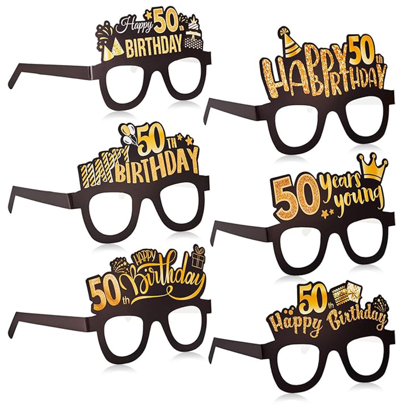 Photo 1 of Sumind 24 Pcs Birthday Glasses Decoration Paper Eyeglasses Birthday Sunglasses to Wear for Men Women Table Decor Party (Gold,50th)