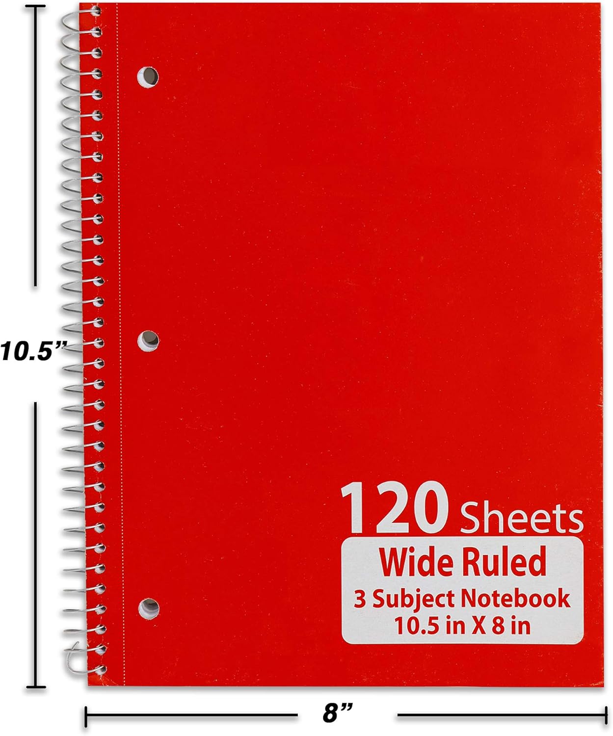 Emraw 3 Subject Spiral Notebooks Wide Ruled 120 Sheets White Paper Ideal for Class Assignments, Homework, Planning and General Notes. (Pack of 8) : Office Products
