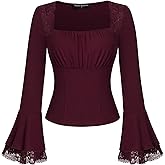 Scarlet Darkness Long Sleeve Tops for Women Square Neck Shirts Fitted Fall Blouse Goth Victorian Tees Going Out Clothes