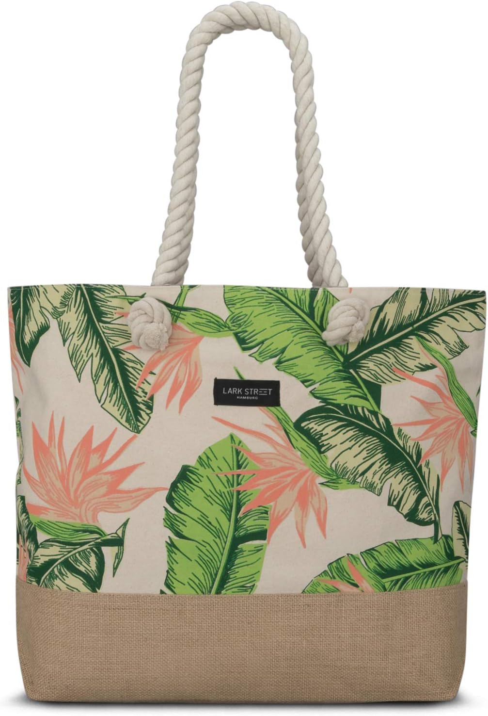 LARKSONBeach Bag Travel Tote for Women & Men Made of Sturdy Cotton Canvas & Jute - Swim Bag with Wide Rope Handles for Comfort - Large Carrier Bag with Zipper