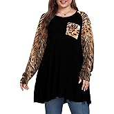 OVERWORETY Long Sleeve Raglan Plus Size Tunic Tops for Women Color Block Knit Pullover Fall Shirts with Pockets