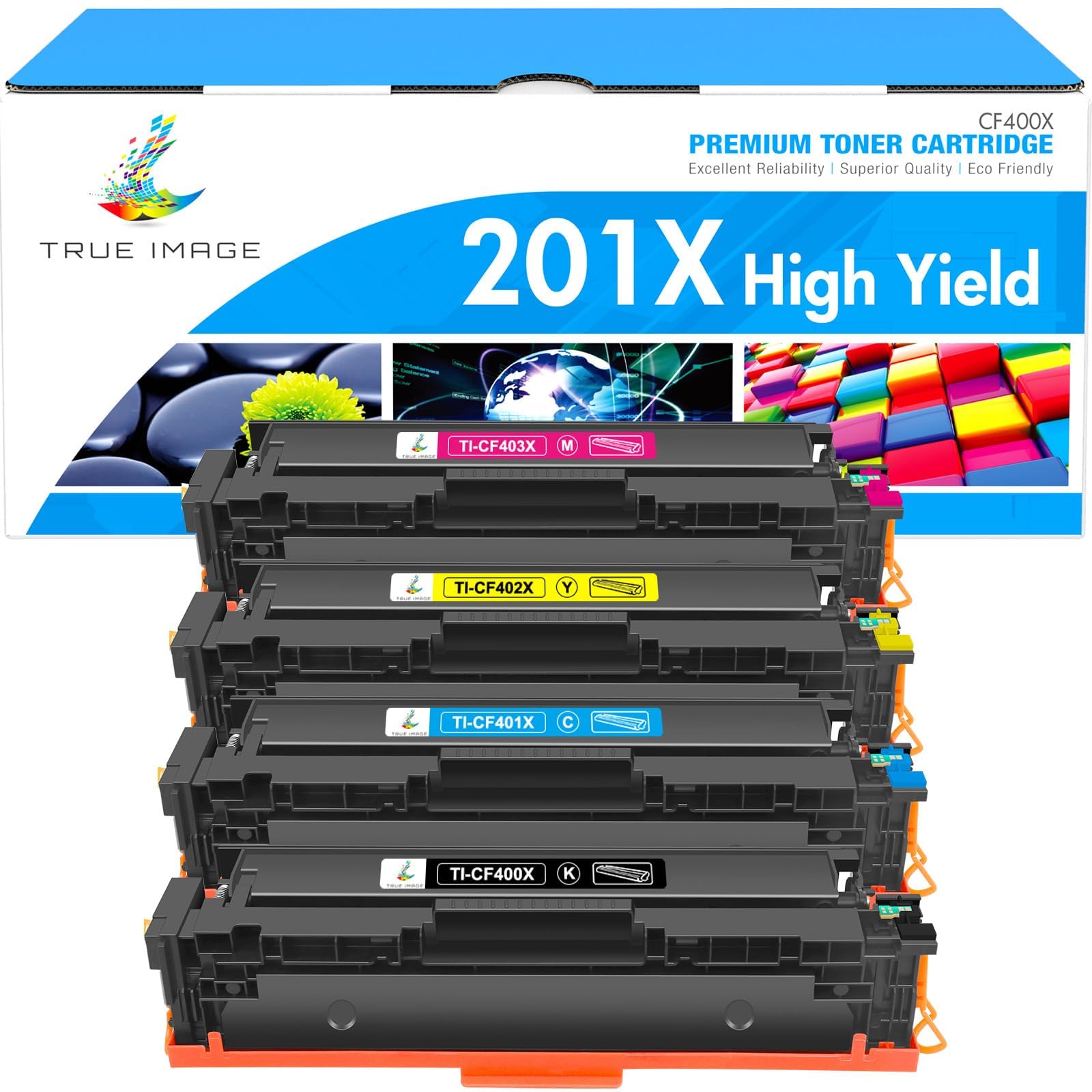 TRUE IMAGE Compatible for HP 201X 201A M277dw Toner Cartridge Replacement for Color LaserJet Pro MFP M252dw M252n M274n M277n M277c6 CF400X CF401X CF402X CF403X (Black,Cyan,Yellow,Magenta, 4-Pack)
