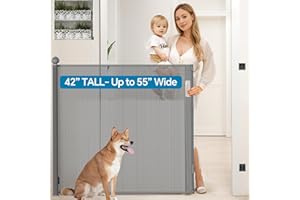 Bulubaky Extra Tall Safety Retractable Baby Gate Adjustable Wide Retractable Dog Gate Mesh Baby Gate Child Gate for Doorway, Hallway, Stair Gates for Kids or Pets (Grey, 42" Tall x 55" Wide)