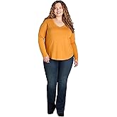 Terra & Sky Women’s Plus V Neck Tee with Long Sleeves, Sizes 0X-5X