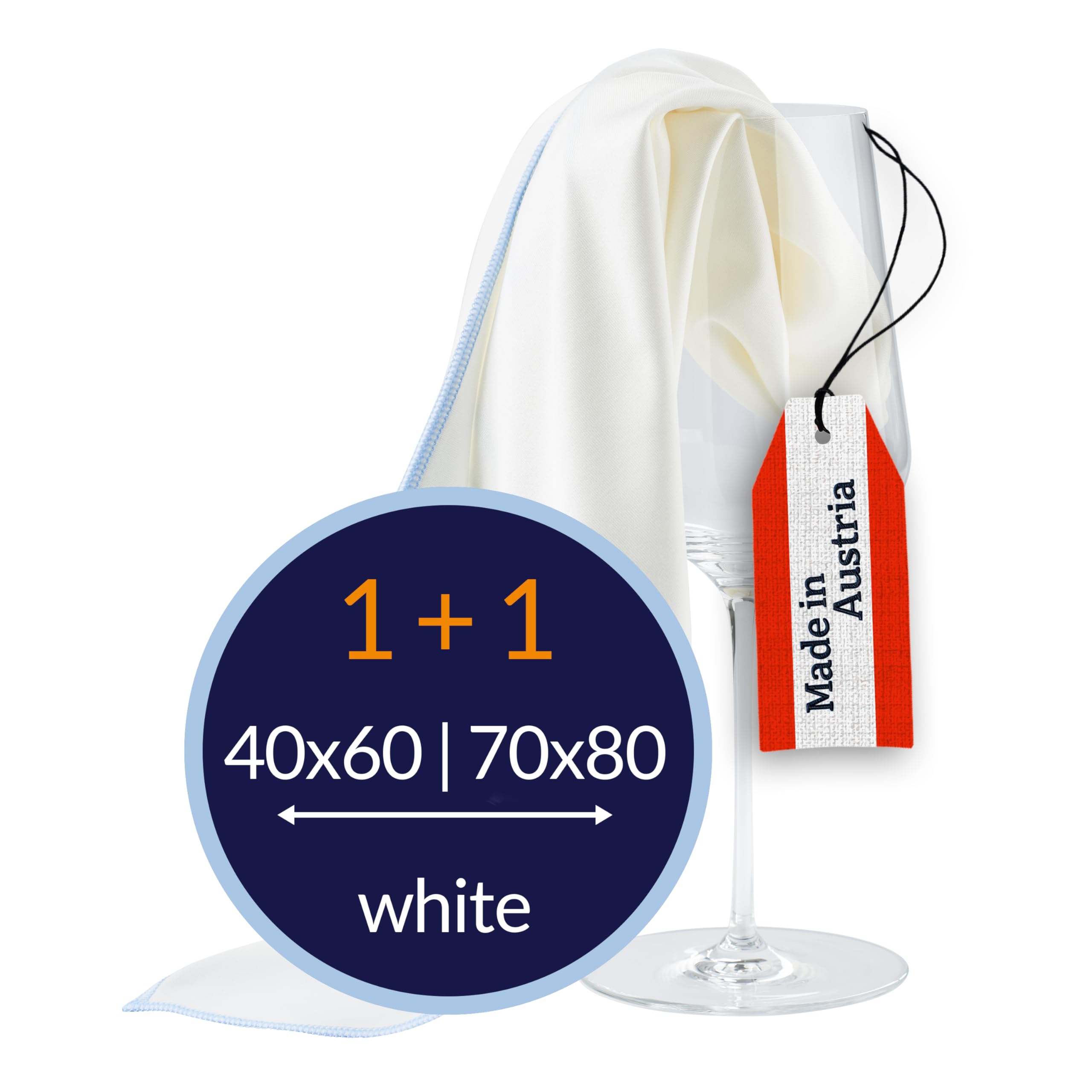 culiclean Microfibre Polishing Cloths for Glass Glasses High-Gloss Surfaces, Premium, SET of 2 Cloths, 1 Cloth with 40 x 60 centimetres and 1 Cloth with 70 x 80 centimetres, White-Blue