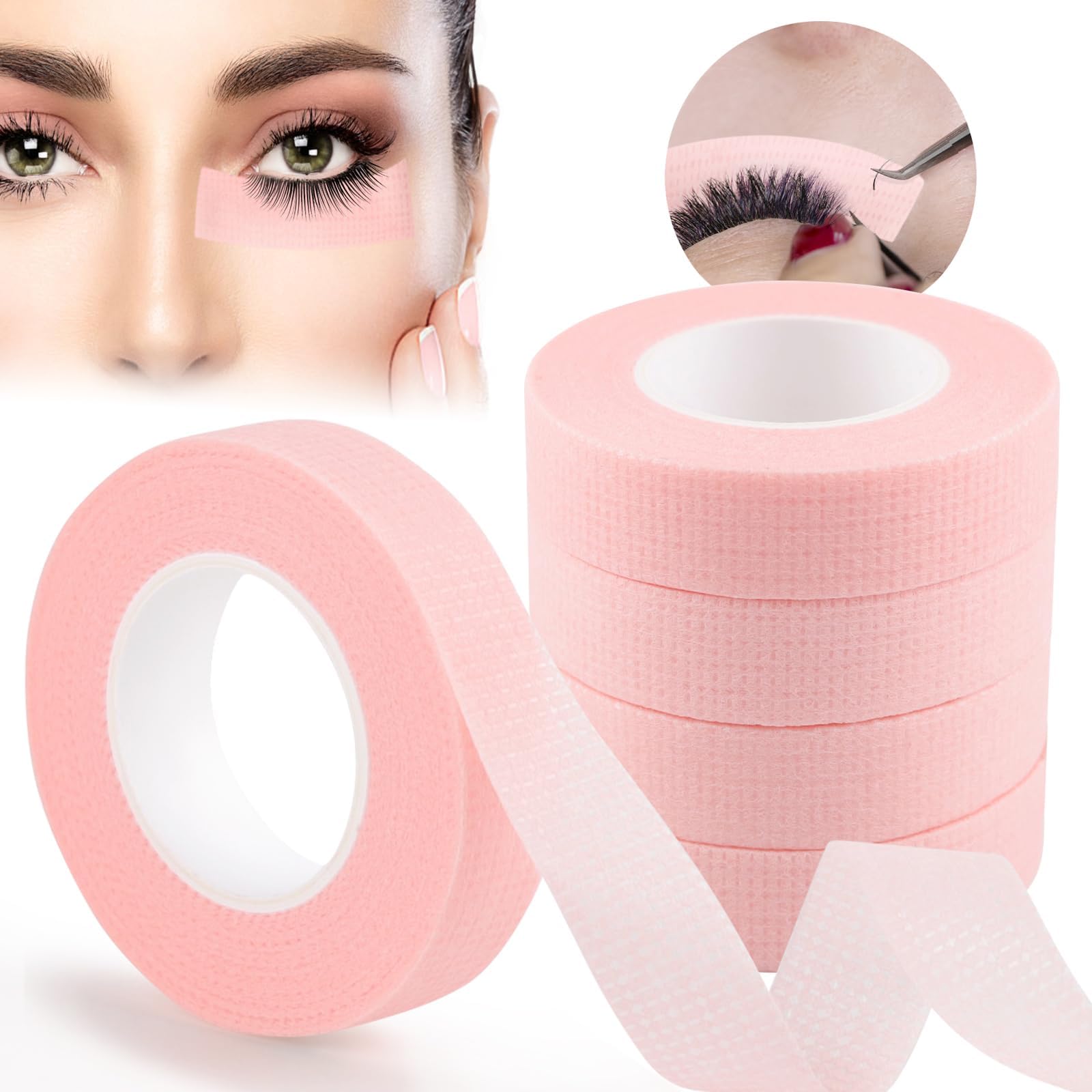 5 Rolls EBANKU Breathable Micropore Fabric Eyelash Extension Tape, Lint Free Lash Tape for False Eyelash Extension Supplies (0.5 inch x 10 Yards)