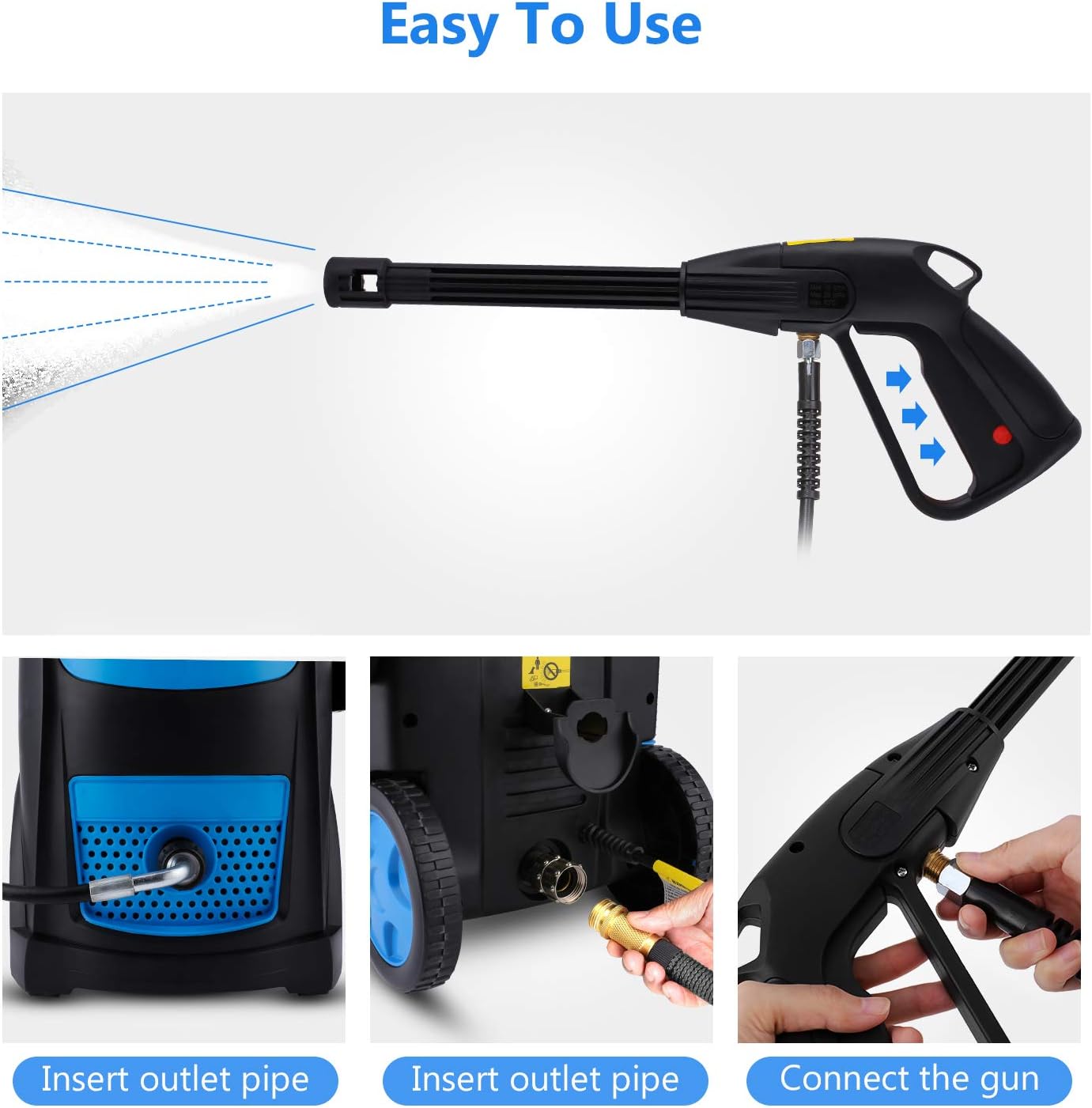 Suyncll Pressure Washer 3800PSI Max 2.8 GPM Electric Pressure Washer High Power Washer Machine Cleaner with Nozzles, Spray Gun, Detergent Tank For Cleaning Homes, Cars, Driveways, Patios(Blue) : Garden & Outdoor