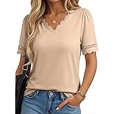 Dokotoo Womens Tops Summer Casual Short Sleeve V Neck Lace Shirts Dressy Eyelet Embroidery Blouses