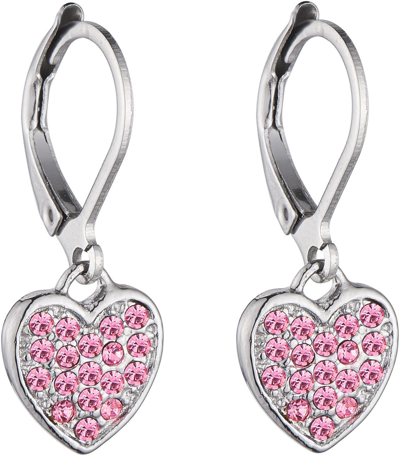 Girls Lever Back Pink Dangle Earrings, Heart Cubic Zirconia, Pink Lever Back Earrings for Girls