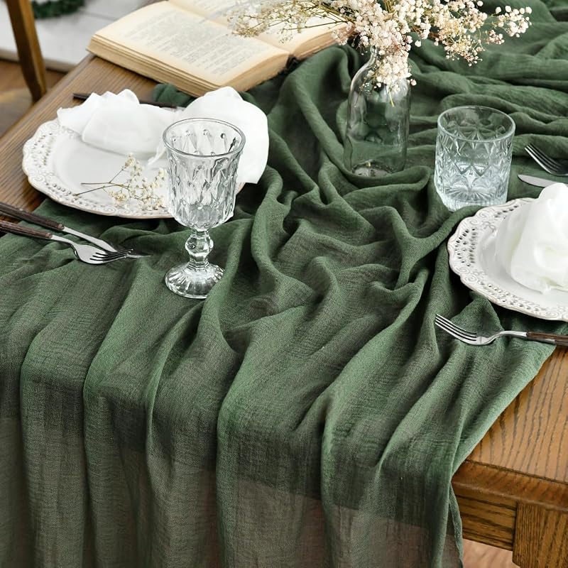Artoid Mode Boho Forest Green Gauze Table Runner 300 cm