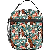 ainori Reusable Basset Hound Lunch Box for Kids Girls Boys Women Adult, Insulated Cute Dog and Flower Lunch Bag,Polyester Cooler Handbags Case for School Picnic Work Travel Beach or Hiking