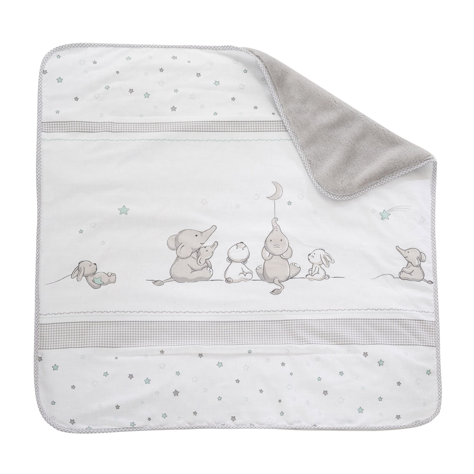 roba Baby Blanket Star Magic - 80 x 80 cm - Baby Blanket with Stars and Elephant Motif - Children's Blanket Made of Soft Cotton - White/Light Grey