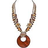 Coiris Shell Pendant Statement Strand Necklace for Women Boho Multi Beads Natural Stone Colorful Necklace Bohemian Handmade Chunky Shell Beaded Collar Jewelry for Women