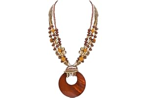 Coiris Shell Pendant Statement Strand Necklace for Women Boho Multi Beads Natural Stone Colorful Necklace Bohemian Handmade Chunky Shell Beaded Collar Jewelry for Women