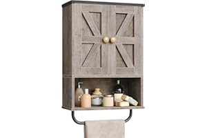 CHOEZON Bathroom Wall Cabinet, Medicine Cabinet with Open Partition and Towel Bar, Rustic Storage Cabinet with Open and Hidde