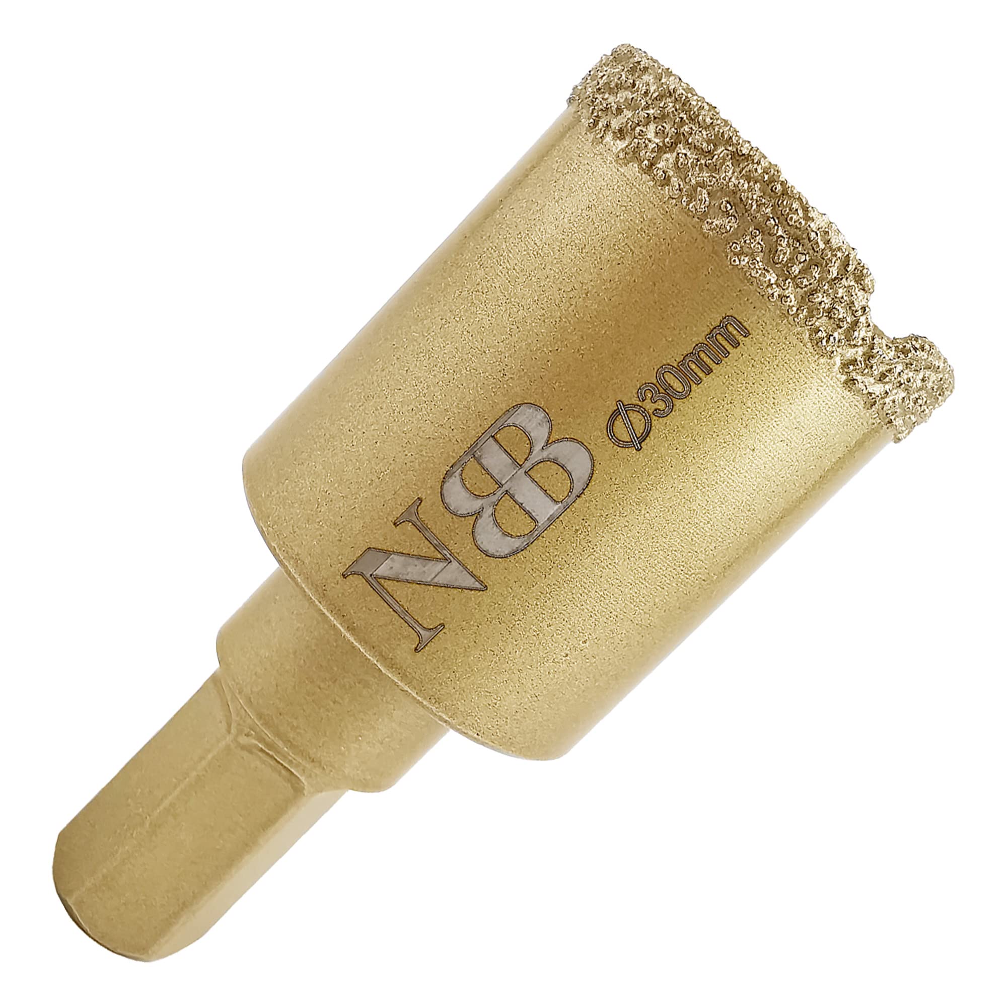NBB Brazed Diamond Drill Bits with Hex Shank 12.5mm, Diamond hole saw for Dry or Wet Drilling on Porcelain, Ceramic, Tile, Granite, Marble, Used on Corded or Cordless Pistol Drill or Bench Drill(30mm)
