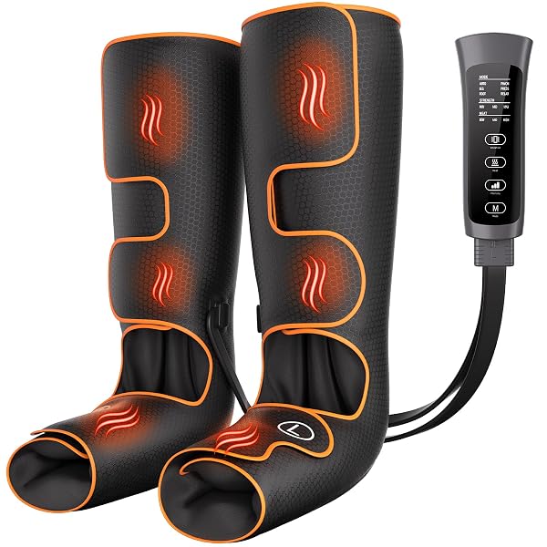 BANSPOL LEG MASSAGER WITH HEAT AND COMPRESSION, FOOT AND CALF MASSAGER FOR CIRCULATION AND PAIN RELIEF, COMPRESSION BOOTS WITH HANDHELD CONTROLLER, 6 MODES 3 INTENSITIES, GIFT FOR MOM DAD