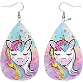 Zokola Unicorn Pairs PU Leather Earrings, Magic Gold Glitter Rainbow Unicorn Horn Earbob Earrings Teardrop Dangle Earrings For Women Friends Bridal Wedding