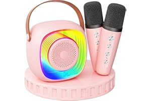 MICPIONEER Karaoke Machine for Kids, 3-12 Year Old Girl Gifts, Mini Portable Bluetooth Karaoke Speaker with Wireless Microphone(Pinkcolor)