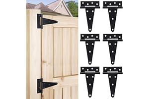 DREAMXIANG 6 Inch T-Strap Gate Hinges, Heavy Duty Shed Barn Door Hinges, Black Tee Hinges for Wooden Fence, Yard Gate, Wrought Hardware Iron Rustproof (6 Pack)