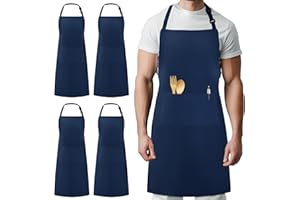 Syntus 4 Pack Adjustable Bib Apron Waterdrop Resistant with 2 Pockets Cooking Kitchen Aprons for Women Men Chef, Nautical Blue