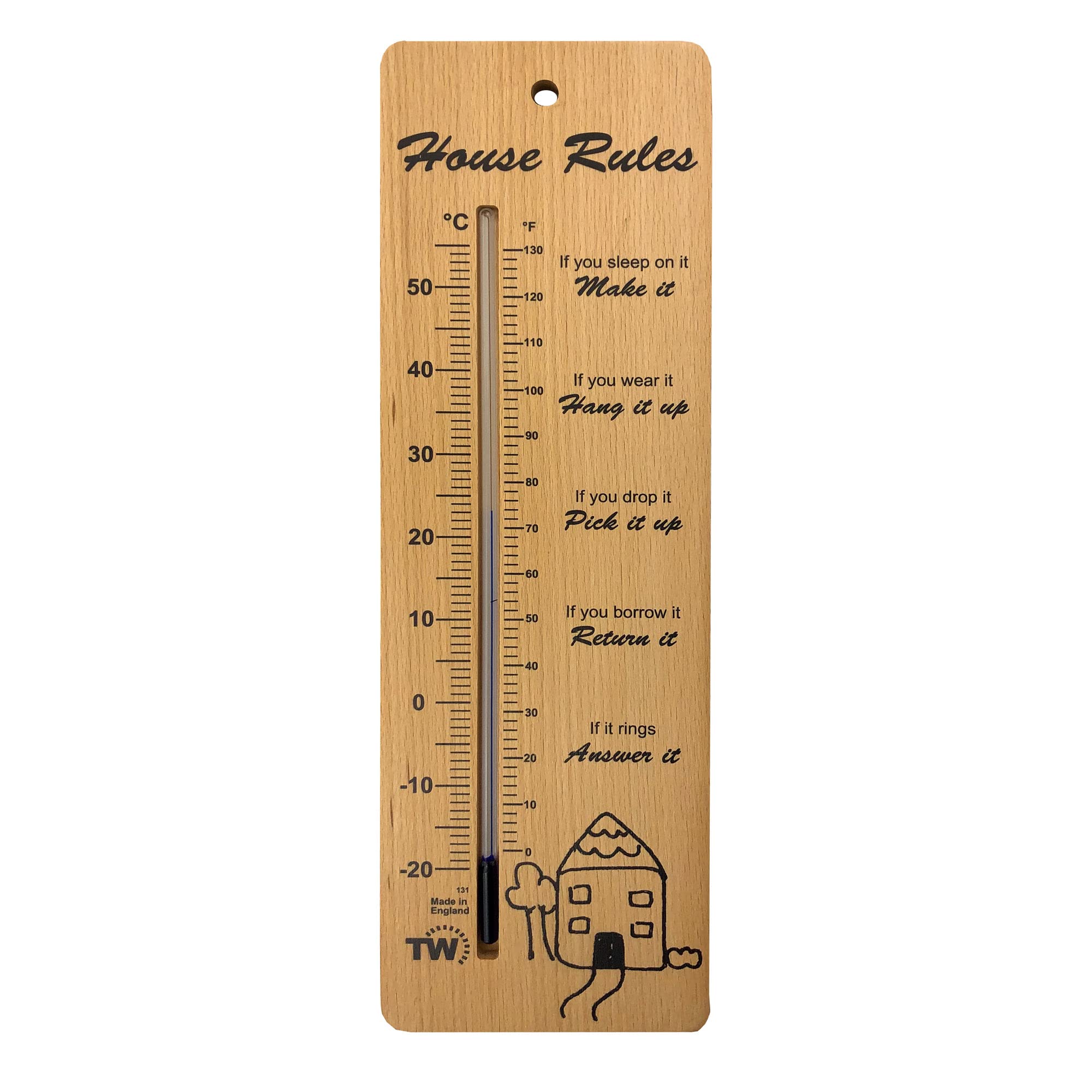 Thermometer World Large 380mm Wooden Room Thermometer with House Rules - Reliable and Accurate Indoor Room Temperature Thermometer