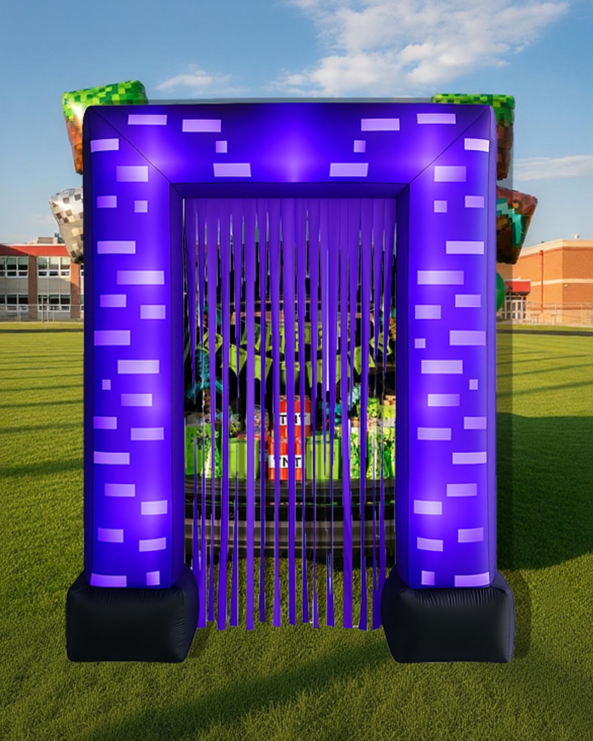 Photo 1 of 7FT Halloween Inflatable Pixel Trunk or Treat Car Decorations Kit for SUV Banner?Halloween Garage Door Decorations Outdoor Haunted House (Pixel Gate)