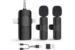 POP VOICE Mini Wireless Lavalier Microphone for iPhone Android Camera Video Recording Live Streaming, Vlogging, Interview, YouTube, TikTok 2.4Gz/ Noise Canceling/ Double Mics/ 3-in-1 Receiver/ USB Adapter