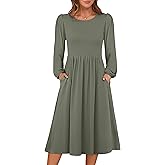 ANRABESS Women Long Sleeve Midi Dress Crewneck 2025 Fall Fashion Casual Flowy A-Line Long Dresses Vacation Outfit with Pocket