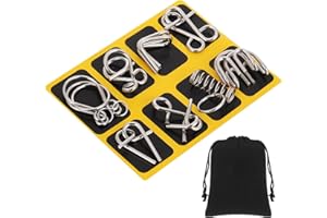 Yilloog Metal Wire Puzzle Set of 8 with Pouch, Brain Teaser Puzzles IQ Test Ring Disentanglement Unlock Interlock Game Trick Metal for Party Favor Challenge(A Style)