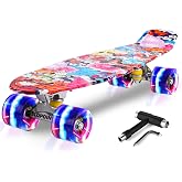 Kqpoinw Skateboards, 22" Complete Skateboard, Mini Cruiser Skateboard for Kids Boys Girls Teens Beginners with Colorful Flashing Wheels Skate Tool, Kids Children's Day Gift
