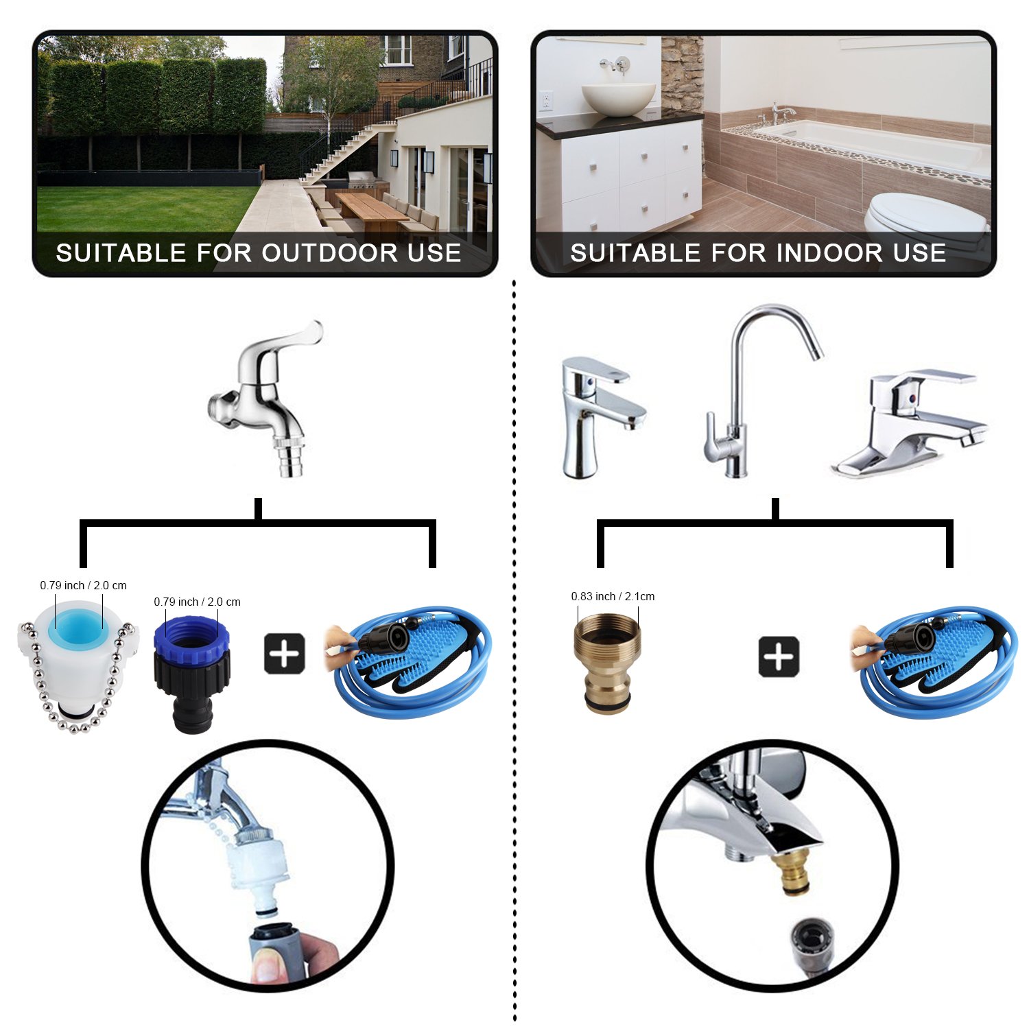 WOWGO 2018 NEU Haustier Baden Dusche Duschhandschuh Hundedusche - Reinigungs-Handschuh mit 3 Wasserhahn-Anschlüssen für Hunde Katzen Pferde für Drinnen und im Freien