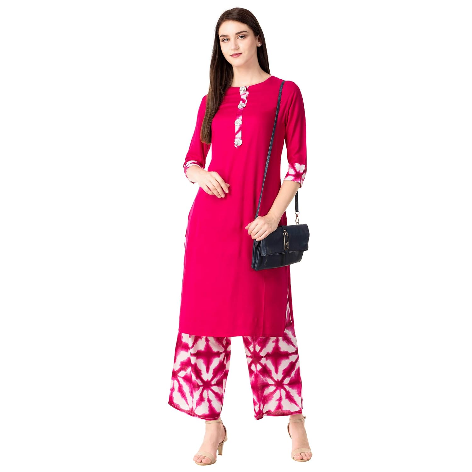 khushal k women's rayon solid kurta with palazzo set