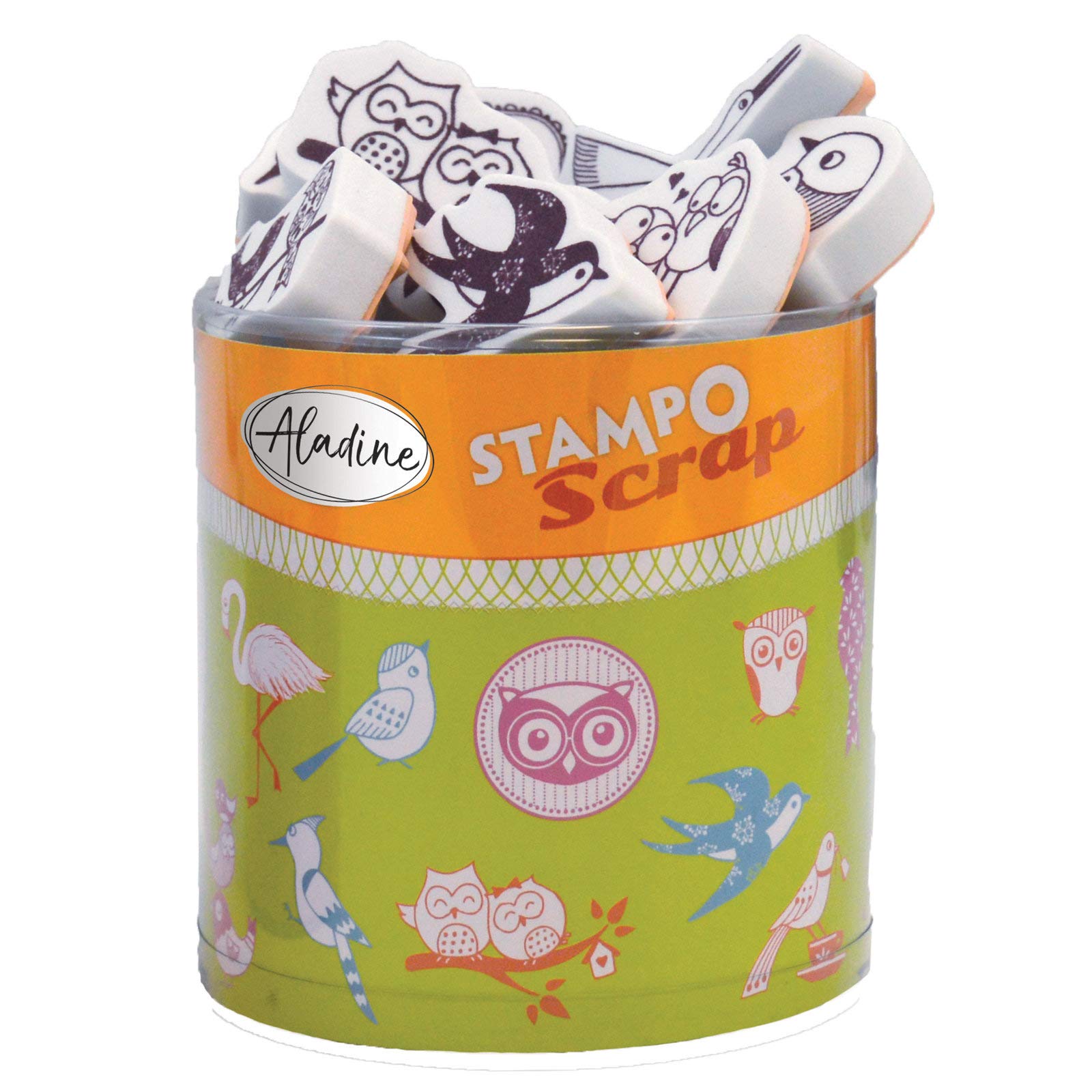 Aladine - Stampo Scrap Bird - Stamp kit for Creative Cartery - Scrap, DIY, creative leisure - Stamp set to take everywhere + Black Ink Included - Theme Birds