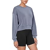 ODODOS Modal Soft Long Sleeve Cropped Sweatshirts for Women Oversized Crew Neck Pullover Crop Top
