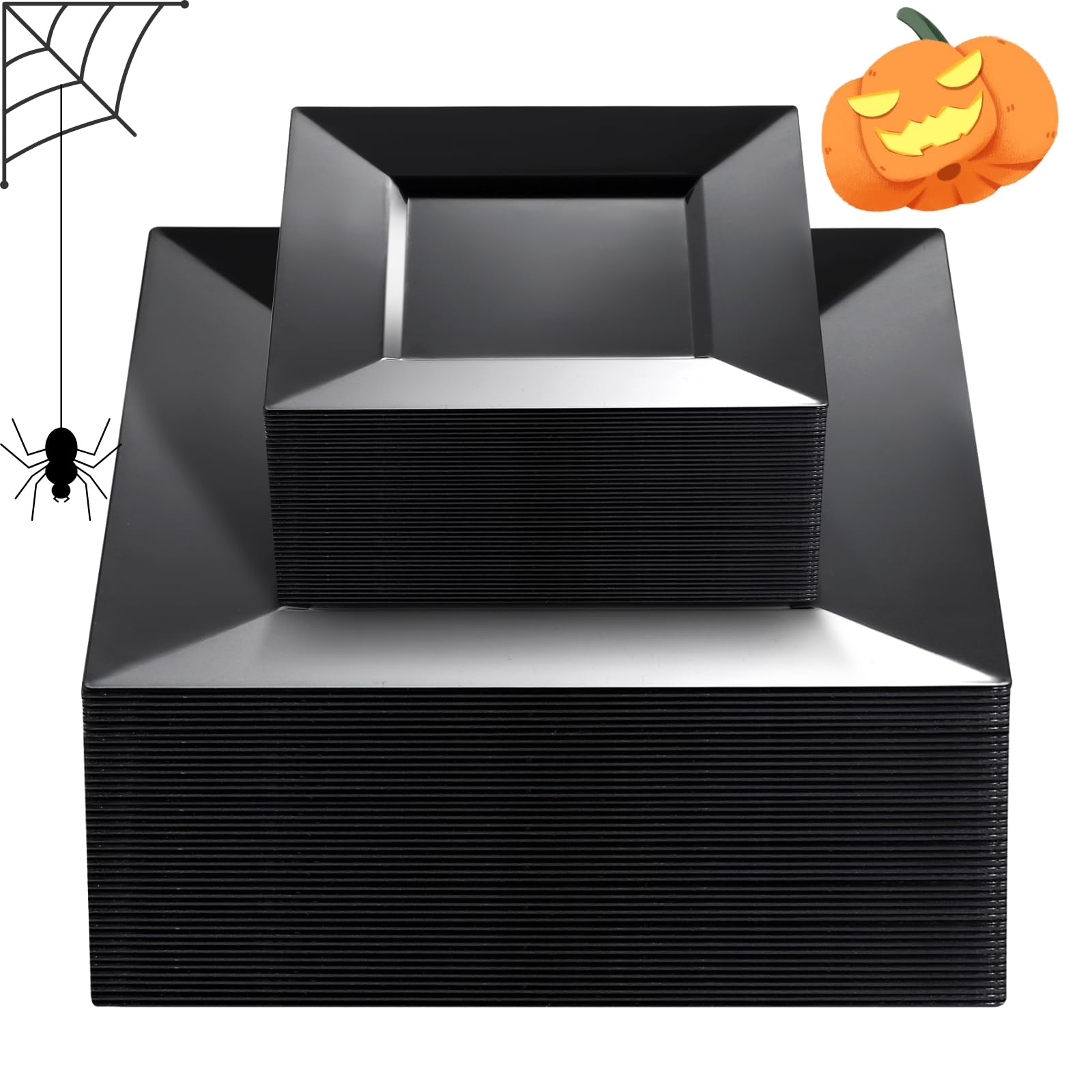 Photo 1 of Liacere100PCS Black Plastic Plates-Premium Black Square Disposable Plates-Include 50PCS 9.5inch Dinner Plates - 50PCS 6inch Dessert Plates for Party&New Year&Halloween
