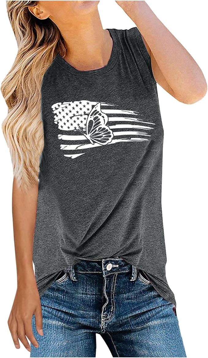 Amazon Oiwenjuanh レディース ｔシャツ ノースリーブ Uネック アメリカ記念日風 ゆったり おしゃれ カジュアル 大きいサイズ 涼しい 透気 柔らかい生地 夏服 シャツ ルームウェア トップス 21人気 ショットｔシャツ 無袖 Tシャツ カットソー 通販