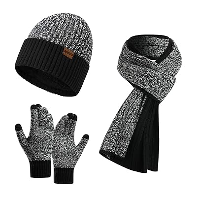 Men's Winter Beanie Hat Neck Warmer Scarf and Touchscreen Gloves Set 3 PCS Knitted Cap Set for Men &amp; Women By Honnesserry