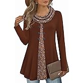 Bebonnie Womens Long Sleeve Cowl Neck Warm Splicing Tunic Tops with Buttons