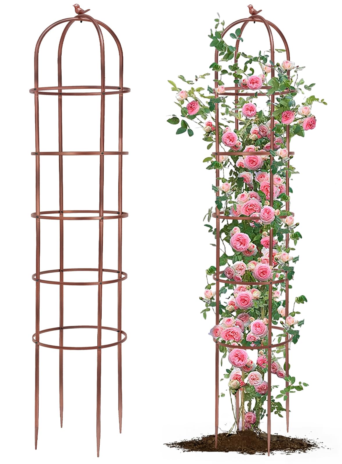 Photo 1 of 7 FT Metal Garden Obelisk Trellis for Climbing Plants Outdoor, Sturdy Steel Plant Support Cast Iron Finial Large Arch Vertical Yard Art for Vines Clematiss Rose Potted Plants