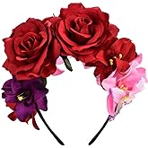 DreamLily Day of The Dead Headband Costume Rose Flower Crown Mexican Headpiece BC40